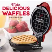 DASH Mini Maker for Individual Waffles & More Non-Stick Surface 4 Inch Red