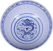 Ceramic Ramen Bowl Set, Blue and White Porcelain Noodle Bowls for Soup, Salad, Rice, & Asian Cuisine, Microwave & Dishwasher Safe, Chinese Dragon Design,8in