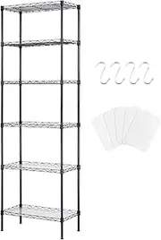 6-Tier Storage Shelves Standing Shelving Metal Units, Adjustable Height Wire Shelf Display Rack for Pantry Laundry Bathroom Kitchen (Black)