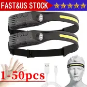 COB LED Headlamp USB Rechargeable Headlight Bar Torch Work Light Head Band Lamp