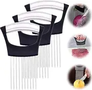 Onion Cutter Fork, Food Slice Assistant Onion Holder Slicer - Stainless Steel Vegetable Holder Tomato Slicer Meat Slicer, Cutting Kitchen Gadget Onion Cutter,Kitchen Vegetable Slicing Aids (3pcs)