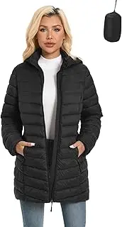 [ZMC] Packable Women Puffer Coat, Lightweight Water-Resistant Puffer Jacket Detachable Hood Slim-Fit Winter Coat
