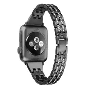 Compatible For Apple Watch Iwatch4 Stainless Steel Metal Five Beads Two Rows Of Diamond Strap,Replacement Strap-44mm-BLACK