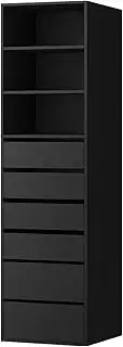 OIKITURE 3 Shelves Storage Organiser, Wardrobe with 6 Chest of Drawers, Clothes Storage Cabinet with Built-in Unit, Wardrobe Closet for Bedroom, Living Room, 50.5x40x185cm, Black