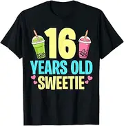 [X.Style] 16 Year Old Birthday Bubble Tea Kawaii Cute 16th Bday Girl ds010 T-Shirt (3XL) Black