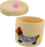 iplusmile Cute Dog Shaped Cotton Rope Storage Basket with Lid Decorative Nursery Organizer for Car Interior Playful Pet Storage Charming Woven Design for Sundries and Items