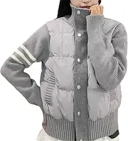[Generic] Women Winter Basics Single Breasted Parkas Patchwork Jacket Knit Outerwear Warm Thick Coat