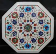 Octagon Marble Coffee Table Top Shiny Gemstone Inlay Work Corner Table for Home
