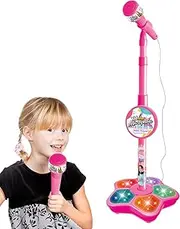 Kids Microphone with Stand | Karaoke Machine with Lights | Adjustable Standing Microphone for Kids Party Singing