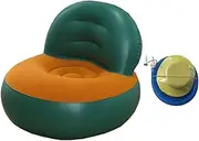 Inflatable Sofa Air Couch Soft Single Inflatable Chair Lazy Sofa with Backrest for Home Living Room, Camping, Outdoor, Travel, Green and Orange