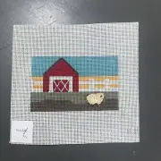 Hand Painted Needlepoint Canvas Farm Scene w/ Ceramic Beige Sheep Embellishment