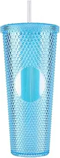 Generic 710ml Plastic Straw Cup Rhinestone Rivet Cup Double-Walled Water Tumbler with Lid Bubble Tea Cup Large Capacity for Sports