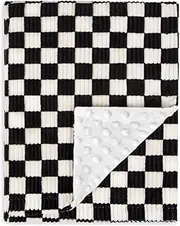 BEILIMU Baby Blanket for Boys Comfy Durable Corduroy Toddler Blanket with Double Layer Dotted Backing Checkerboard Grid Chessboard Gingham Warmer Bed Blankets for Newborn Infants Black, 30x40 Inches