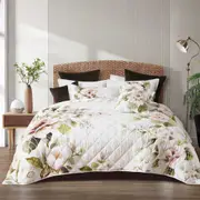 Bianca Rosalia White Polyester Floral Designed Quilted Bed Coverlet Set