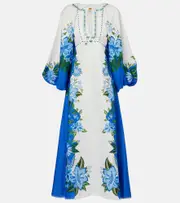 [Farm Rio] Farm Rio Printed puff-sleeve linen maxi dress AU 6 multicoloured