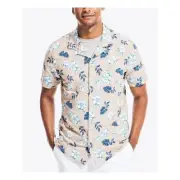 Nautica Men's Classic Fit Linen/Cotton Floral-Print Shirt in Tuscany Tan-XL