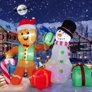 COOLWUFAN 6 FT Christmas Decorations Outdoor Inflatables Gingerbread Man Snowman