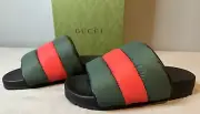 Gucci Puffer Nylon Slides Black/Red/Green Sandal Womens Size 39 (US 9) Authentic