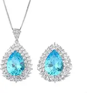 [Generic] 13 * 18mm Aquamarine Pink Quartz Wedding Jewelry Sets for Women Pendant Necklace Rings