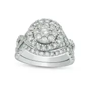 1.75 CT. T.W. Natural Diamond Double Frame Twist Bridal Engagement Ring Set in Solid 10K White Gold