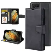 For Samsung Galaxy S21 Ultra Case, Hanman Wallet Leather Flip Magnetic Stand Case Cover (Black)
