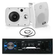 6.5" 800W Pyle Marine Box Speakers,Pyle Bluetooth USB Boat Radio, Marine Antenna