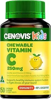 Cenovis Kids Chewable Vitamin C 250mg (Lemonade) 150 Tablets - Supports Healthy Immune System Function in Children - Helps Prevent Vitamin C Deficiency in Children & Maintains Healthy Gums