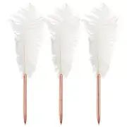 Feather Ballpoint Pen, 3Pcs Vintage Feather Quill Pen, White/Rose Golden