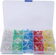 1000Pcs 3mm LED Light Emitting Diodes Assortment Kit, Mini Small Individual Assorted Color Red Yellow Blue Green White LED Light Diode Bulbs Set Box for, Breadboard, Indicator