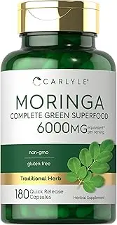 Moringa Oleifera 6000 mg | 180 Capsules | Non-GMO and Gluten Free Supplement | from Moringa Leaf Powder | by Carlyle