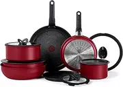 T-fal Ingenio Nonstick Cookware Set 14 Piece Induction Stackable, Detachable Handle, Removable Handle, RV Cookware, Cookware, Pots and Pans, Oven, Broil, Dishwasher Safe Cherry Red