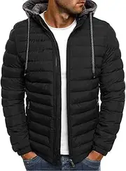 [Uillui] Winter Coats for Men Casual Lightweight Packable Puffer Jacket Outdoor Quilted Hooded Puffy Down Coat for Snow Ski