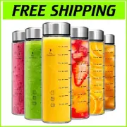 Eco-Friendly Borosilicate Glass 6 Pack - 20 oz Reusable Juice and Water Bottles