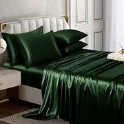 Horbaunal 6 Piece Satin Sheet Set Queen Size Luxury Silky & Soft Emerald Green Satin Queen Bed Sheet Set with 16" Deep Pocket, 1 Fitted Sheet, 1 Flat Sheet, 4 Pillowcases