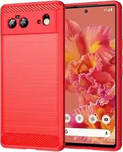 [Eabhulie] Google Pixel 6 Case, Soft Carbon Fiber Brushed TPU Case Cover for Google Pixel 6 Red