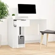 White Computer Desk Table: 100x50x75cm, Engineered Wood Home Office Desk, Adjustable Compartments for Gaming Work, Practical Stand for Home Desks