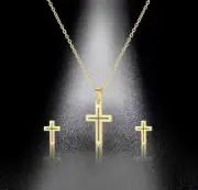 Love Gold Faith Cross Titanium Steel Jewelry Set: Necklace & Earring