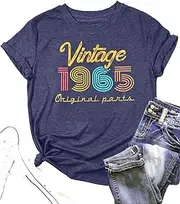 [BINLANHANAT] 60th Birthday Shirt Women Vintage 1965 T-Shirt Sixty Birthday Party Tee 60 Years Old Birthday Gifts Short Sleeve Top