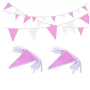 100Ft Pink and White Pennant Banner Flags String Fabric Triangle Bunting