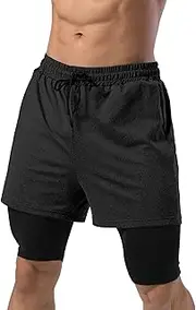 [Aosufei] Men's 2 in 1 Quick Dry Swim Trunks Lightweight Slim Fit Board Shorts Stretch Casual Shorts with Lining