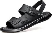 [CLSQLXYJZC] Mens Casual Leather Sandals, Summer Outdoor Breathable Adjustable Heel Strap Open Toe Sandals, One Shoe Two Uses Soft and High Elasticity Beach Slippers