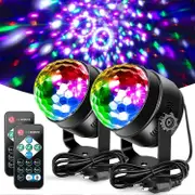 Voice Control Disco Ball, 2 Pack 7 Colors Disco Ball with 6W Remote Control Stage Lighting Music Activated Strobe for Party Bar Club Festival Wedding