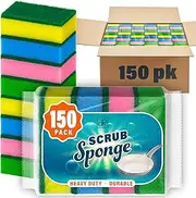 [DecorRack] 150 Count Non-Scratch Cleaning Scrub Sponges, Dual-Sided Heavy Duty Kitchen Sponges for Dishes, Cleaning Household, Bathroom, Car Wash - Multicolor (Pack of 150)