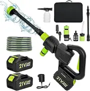 21V Cordless Pressure Washer Gun: 406PSI High-Power Pressure Washer with 6 in 1 Nozzle and 2 Pcs 3Ah Rechargeable Battery, Electric Power Washer for Car Detailing, Fence, Floor Cleaning, Plant