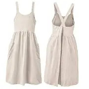 Cotton Linen Apron Cross Back Work Apron for Women with Pockets Pinafore