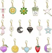 [yaokan] 16PCS Mixed Lots Fruit Animal Star Moon Charms Lobster Clasp Dangle Pendant Jewelry Bracelet Earrings Necklace DIY Making Findings, 10-40mm, Alloy, No Gemstone