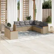 vidaXL 9 Piece Garden Sofa Set with Cushions Mix Beige Poly Rattan