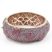 47.48ct Natural Ruby & Sapphire 925 Sterling Sliver Bangle in Rose Gold Plated