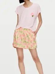 NEW PETER ALEXANDER ROSE FLORAL TEE TOP + POLY SATIN SHORTS PJ SET XL RRP$129.90