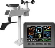 5 in 1 Wireless Weather Station for Indoor/Outdoor, Temperature and Humidity Wind Speed Direction and Rainfall LCD Display Monitor with PC Data Sync White